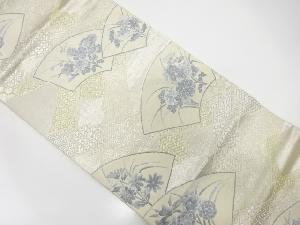 アンティーク　地紙に松皮菱・花・古典柄模様織出し袋帯（材料）